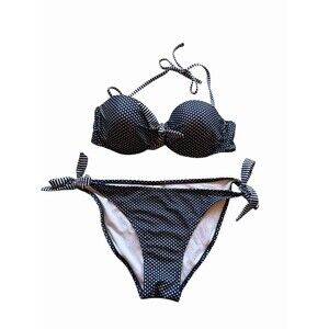 Navy & White Polka Dot Bikini Set Womens L Halter Padded Underwire Grand Everest